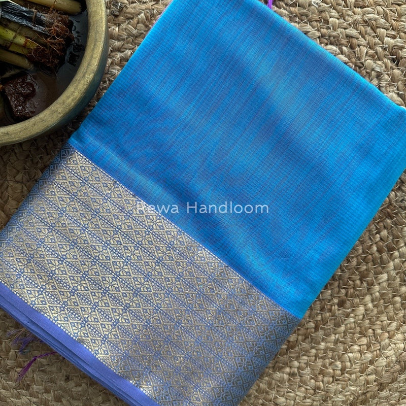 Maheshwari Sky Blue Zari Diamond Border Saree DB023