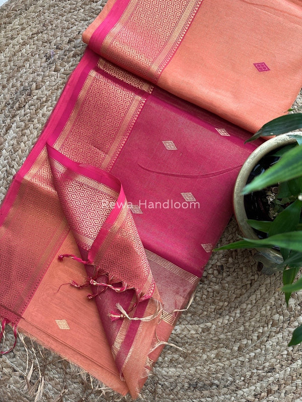 Maheshwari Peach Tissue Silk Saree TBBS012