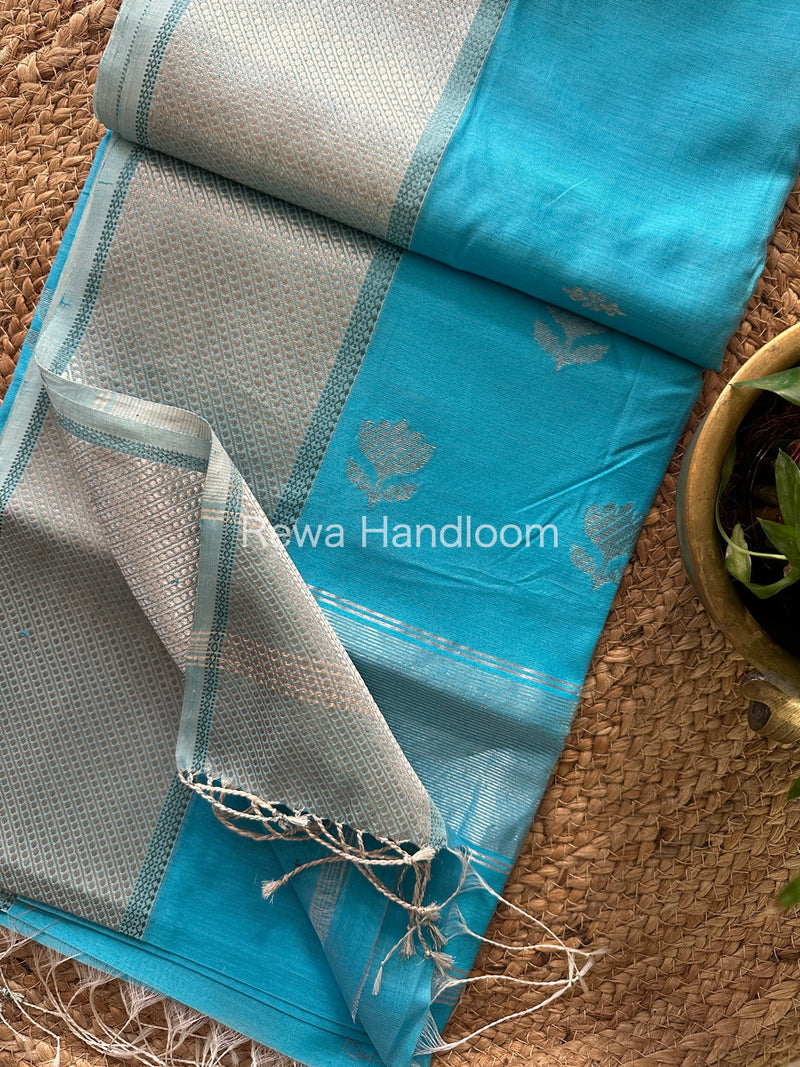 Maheshwari Sky Blue Silver Zari Buta- Buti Saree SBP50