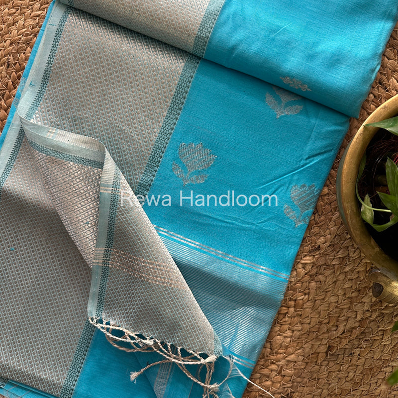 Maheshwari Sky Blue Silver Zari Buta- Buti Saree SBP50