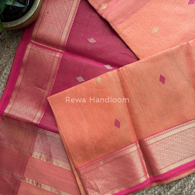 Maheshwari Peach Tissue Silk Saree TBBS012