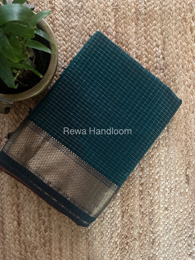 Maheshwari Rama Green Zari Checks Saree ZCHX362