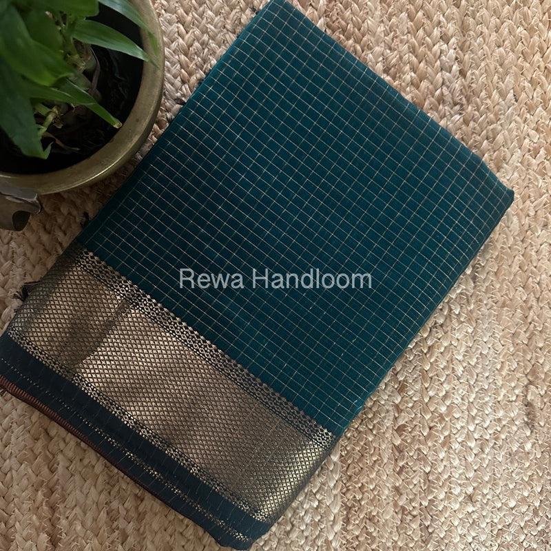 Maheshwari Rama Green Zari Checks Saree ZCHX362