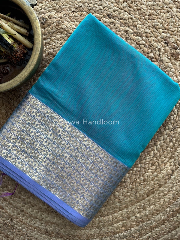 Maheshwari Aqua Green Zari Diamond Border Saree DB021