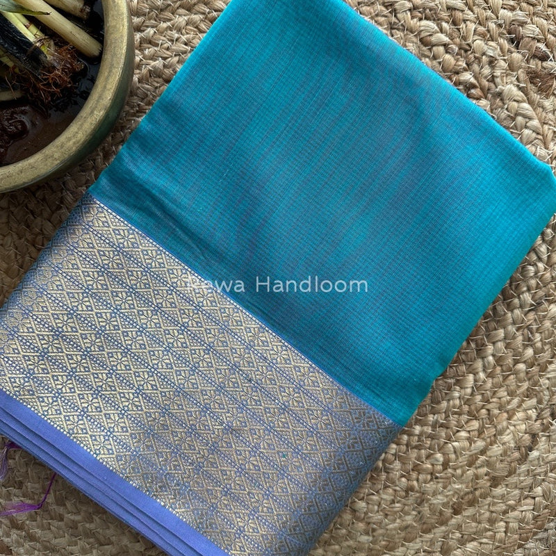 Maheshwari Aqua Green Zari Diamond Border Saree DB021
