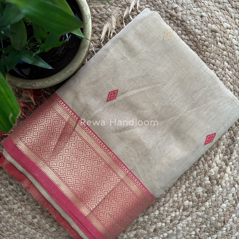 Maheshwari Beige Tissue Butti Saree TBBS013
