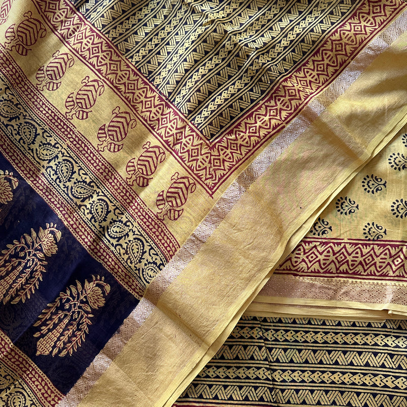 Maheshwari Yellow with Black Bagh Print Suit 