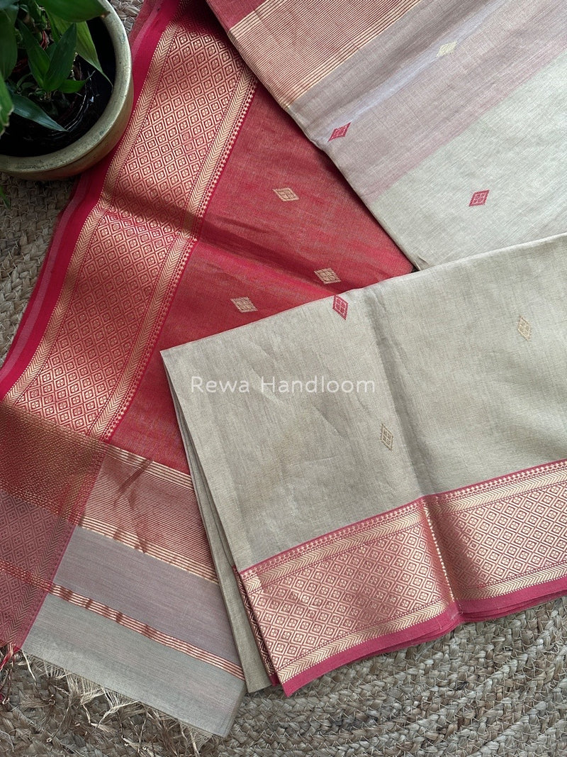 Maheshwari Beige Tissue Butti Saree TBBS013
