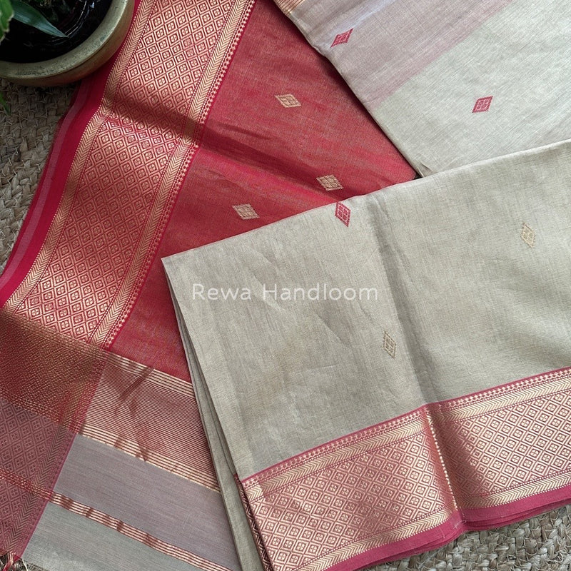 Maheshwari Beige Tissue Butti Saree TBBS013