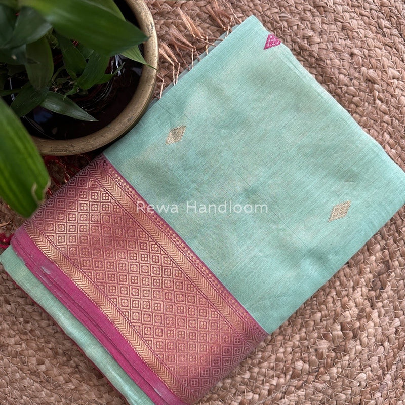 Maheshwari Pista Green Tissue Butti Saree TBBS015