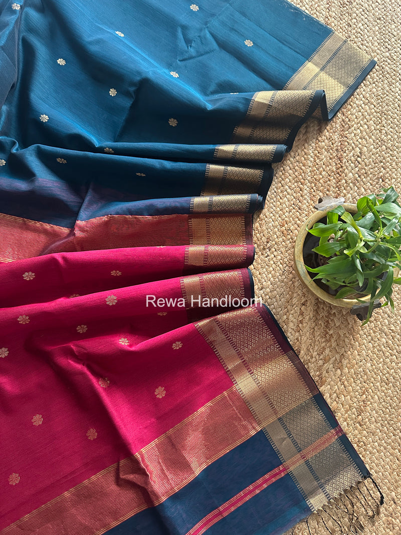 Maheshwari Rama Green Flower Butti Saree JBS0101