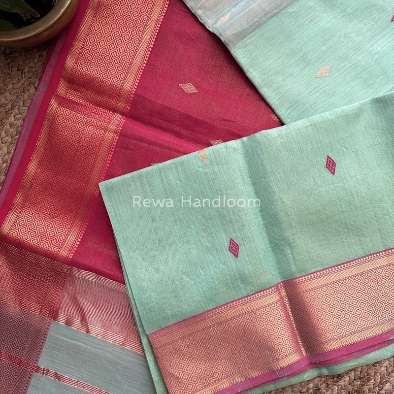 Maheshwari Pista Green Tissue Butti Saree TBBS015