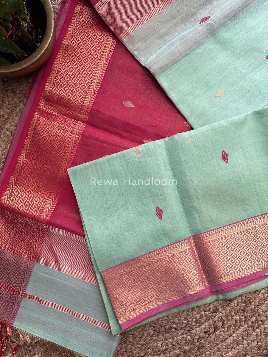 Maheshwari Pista Green Tissue Butti Saree TBBS015