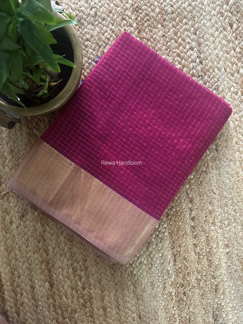 Maheshwari Magenta Zari Checks Saree ZCHX364