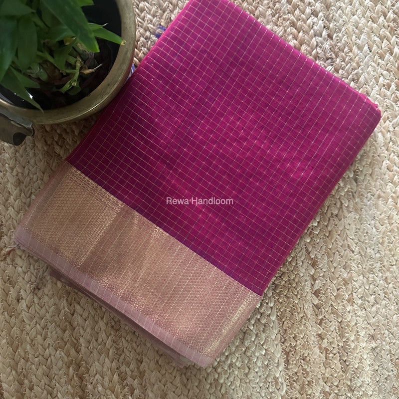 Maheshwari Magenta Zari Checks Saree ZCHX364