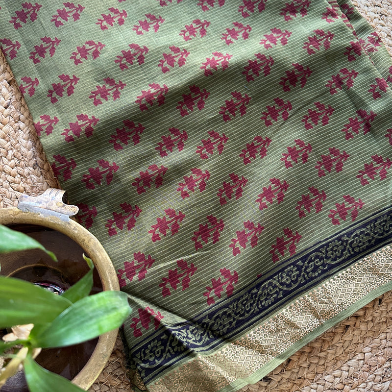 Maheshwari Green-Red Bagh Print Suit