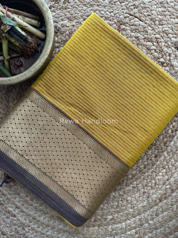 Exclusive Maheshwari Golden Yellow Tissue Silk Saree ZTS0128