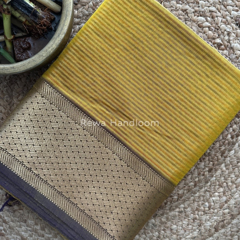 Exclusive Maheshwari Golden Yellow Tissue Silk Saree ZTS0128