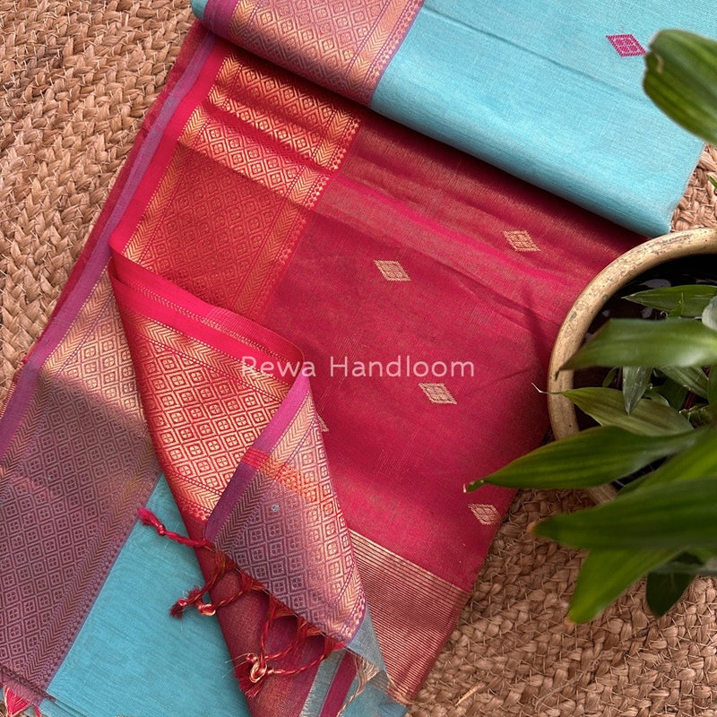 Maheshwari Sky Blue Tissue Butti Saree TBBS014