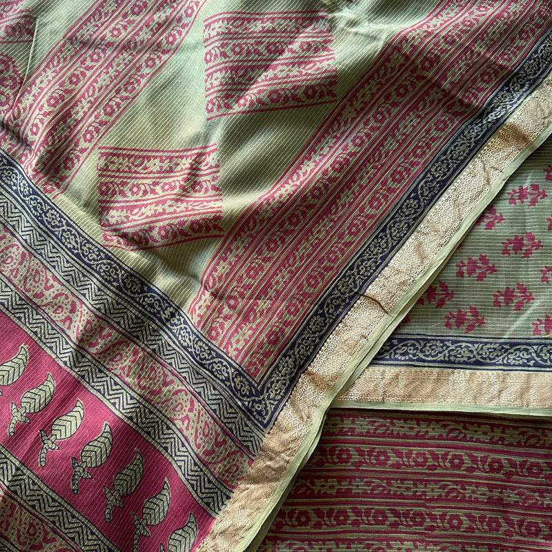 Maheshwari Red Bagh Print Suit