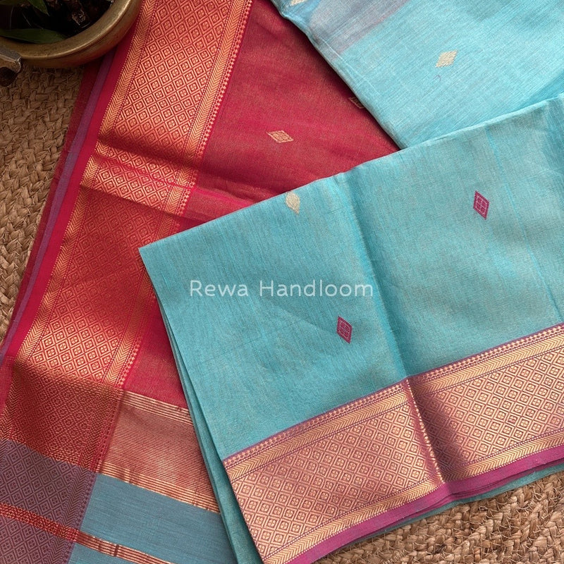 Maheshwari Sky Blue Tissue Butti Saree TBBS014