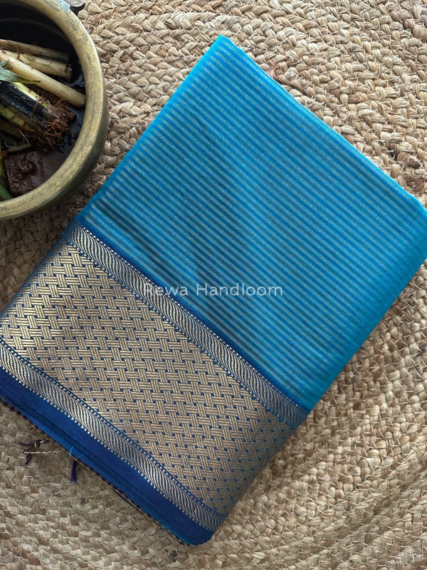 Exclusive Maheshwari Peacock Blue Tissue Silk Saree ZTS0127