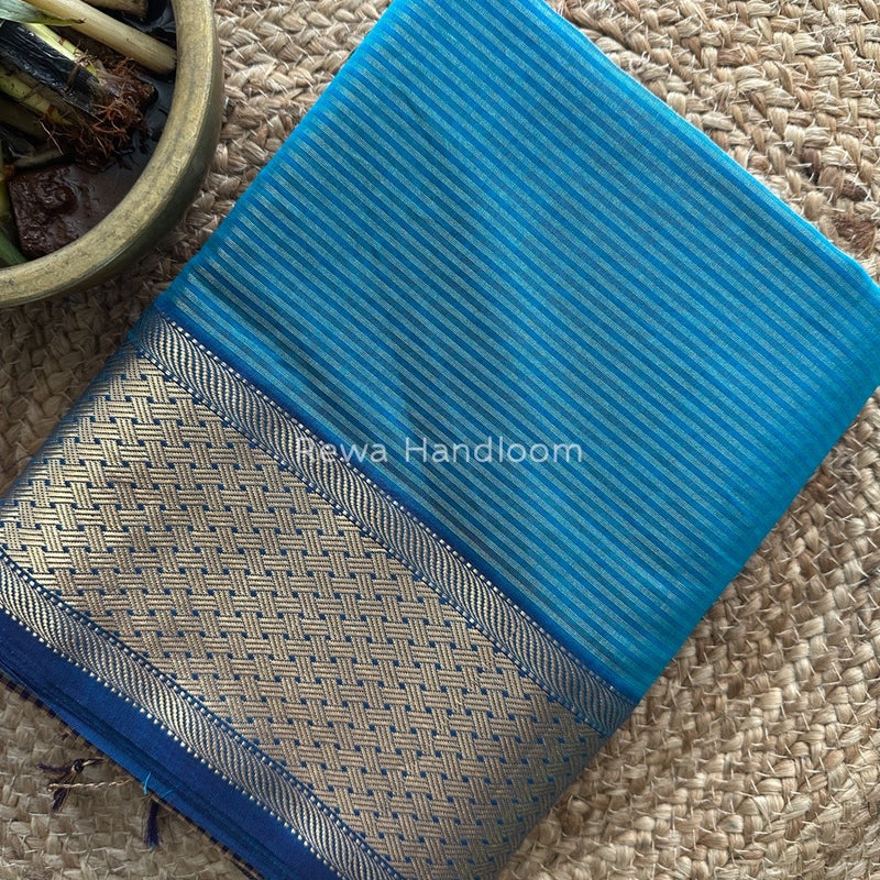 Exclusive Maheshwari Peacock Blue Tissue Silk Saree ZTS0127