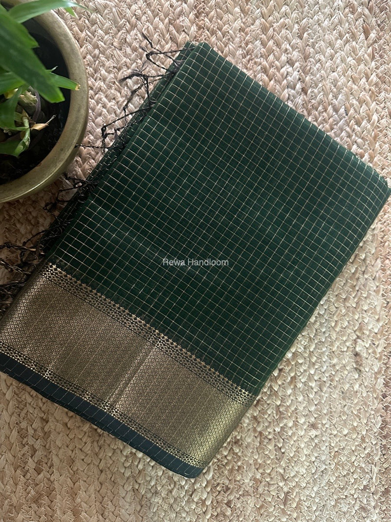Maheshwari Green Zari Checks Saree ZCHX365