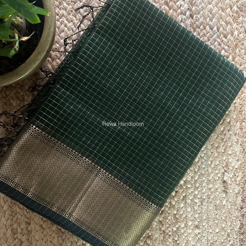 Maheshwari Green Zari Checks Saree ZCHX365
