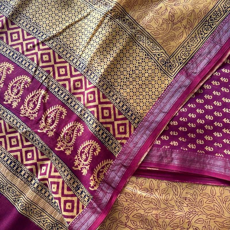 Maheshwari Red-Yellow Bagh Print Suit with Floral Print 