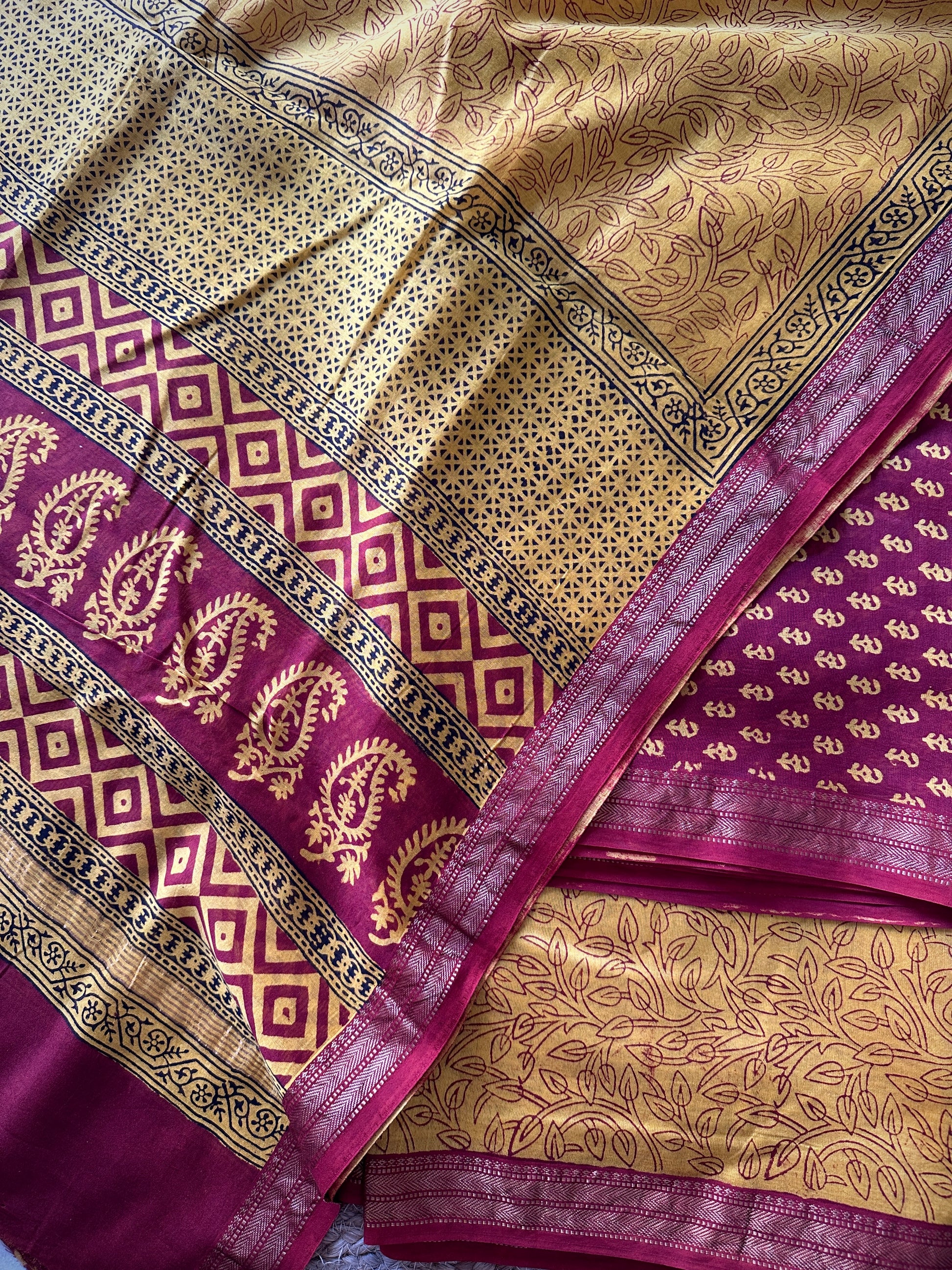Maheshwari Red-Yellow Bagh Print Suit with Floral Print 