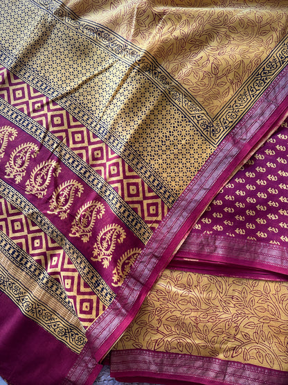 Maheshwari Red-Yellow Bagh Print Suit with Floral Print 