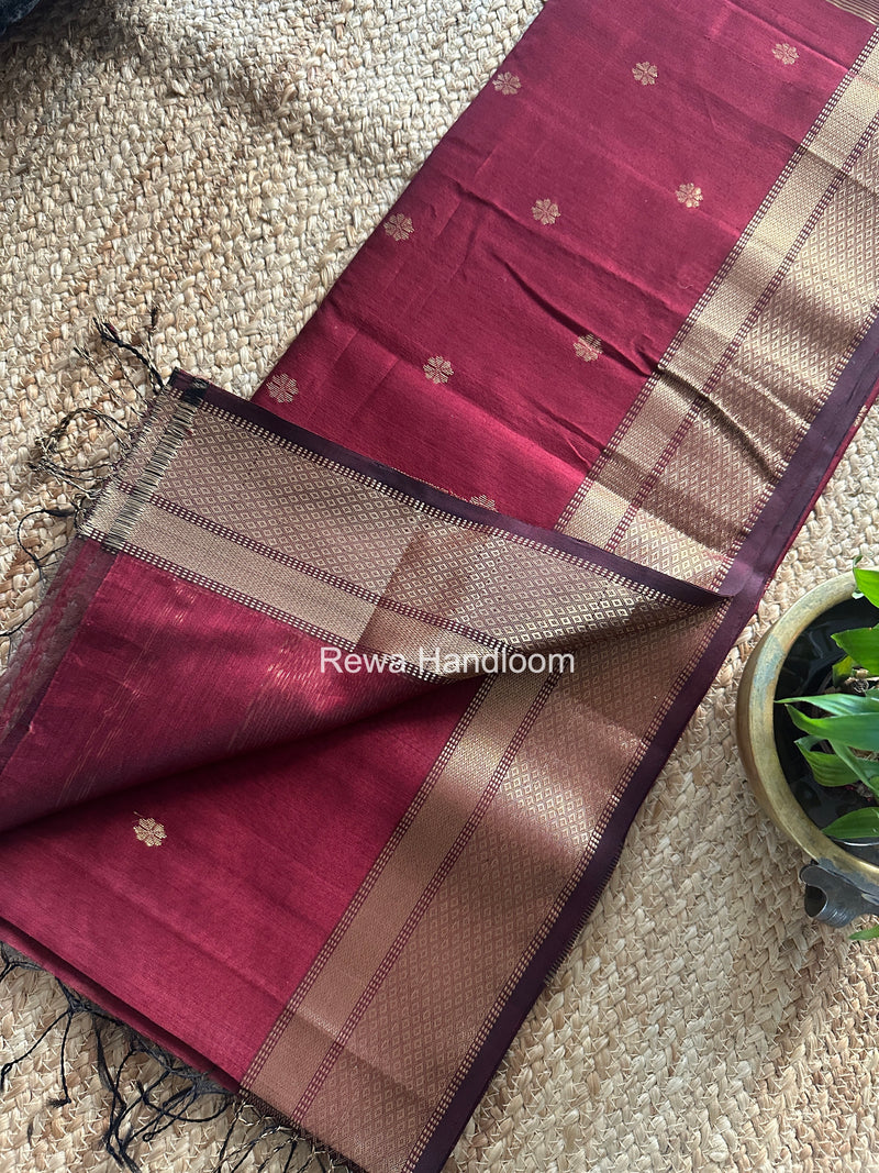 Maheshwari Maroon Flower Butti Saree JBS0103