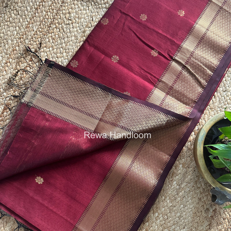 Maheshwari Maroon Flower Butti Saree JBS0103