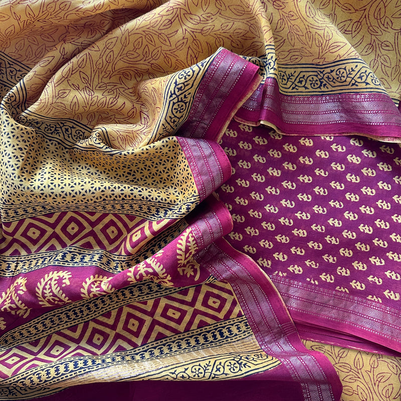 Maheshwari Red-Yellow Bagh Print Suit with Floral Print 