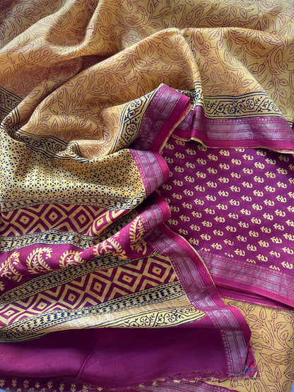 Maheshwari Red-Yellow Bagh Print Suit with Floral Print 