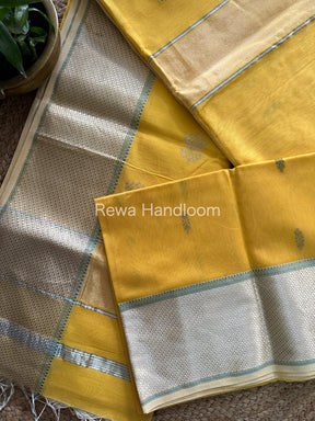 Maheshwari Yellow Silver Zari Butti Buta Saree-SBP09