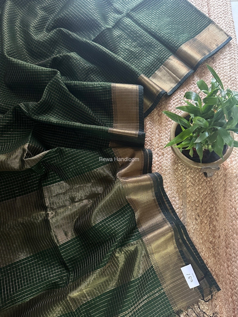Maheshwari Green Zari Checks Saree ZCHX365