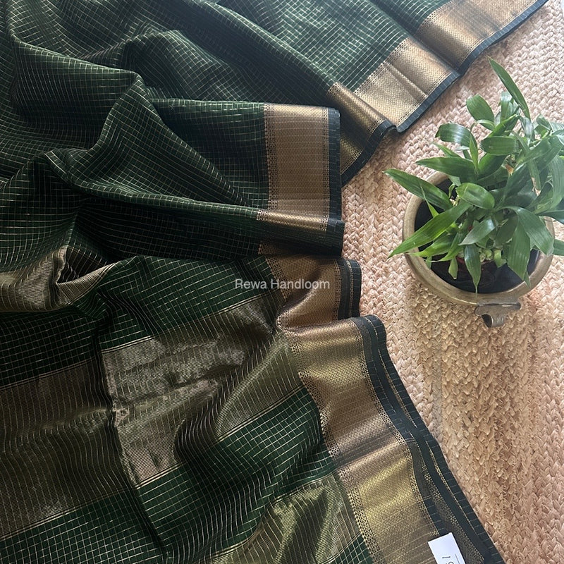 Maheshwari Green Zari Checks Saree ZCHX365