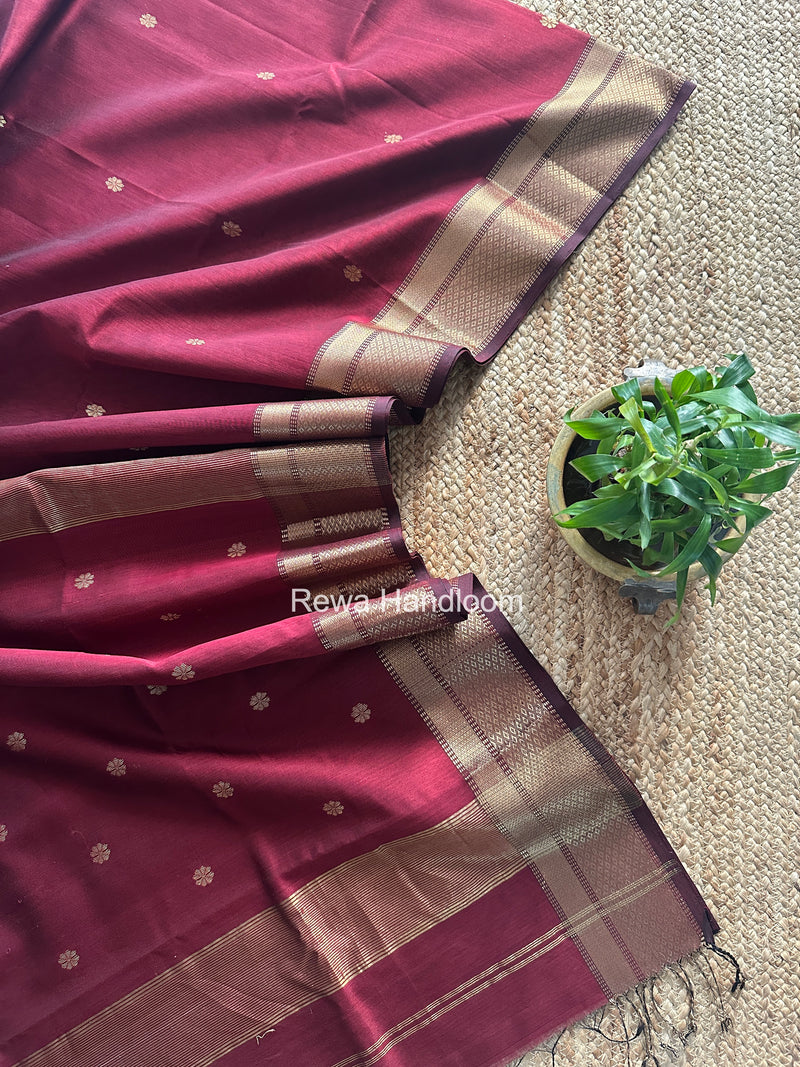Maheshwari Maroon Flower Butti Saree JBS0103