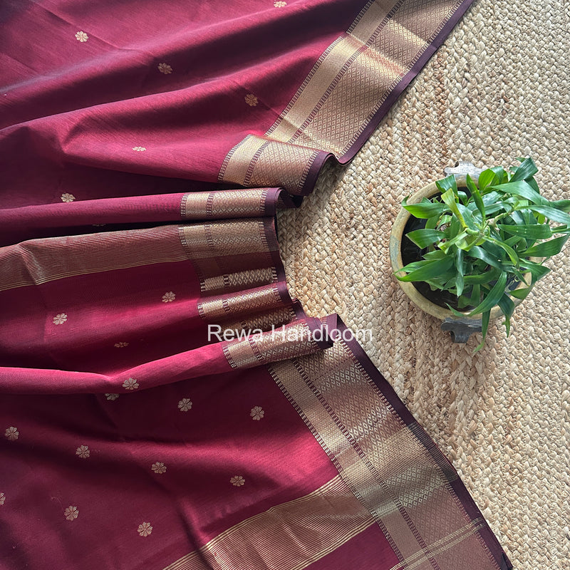 Maheshwari Maroon Flower Butti Saree JBS0103