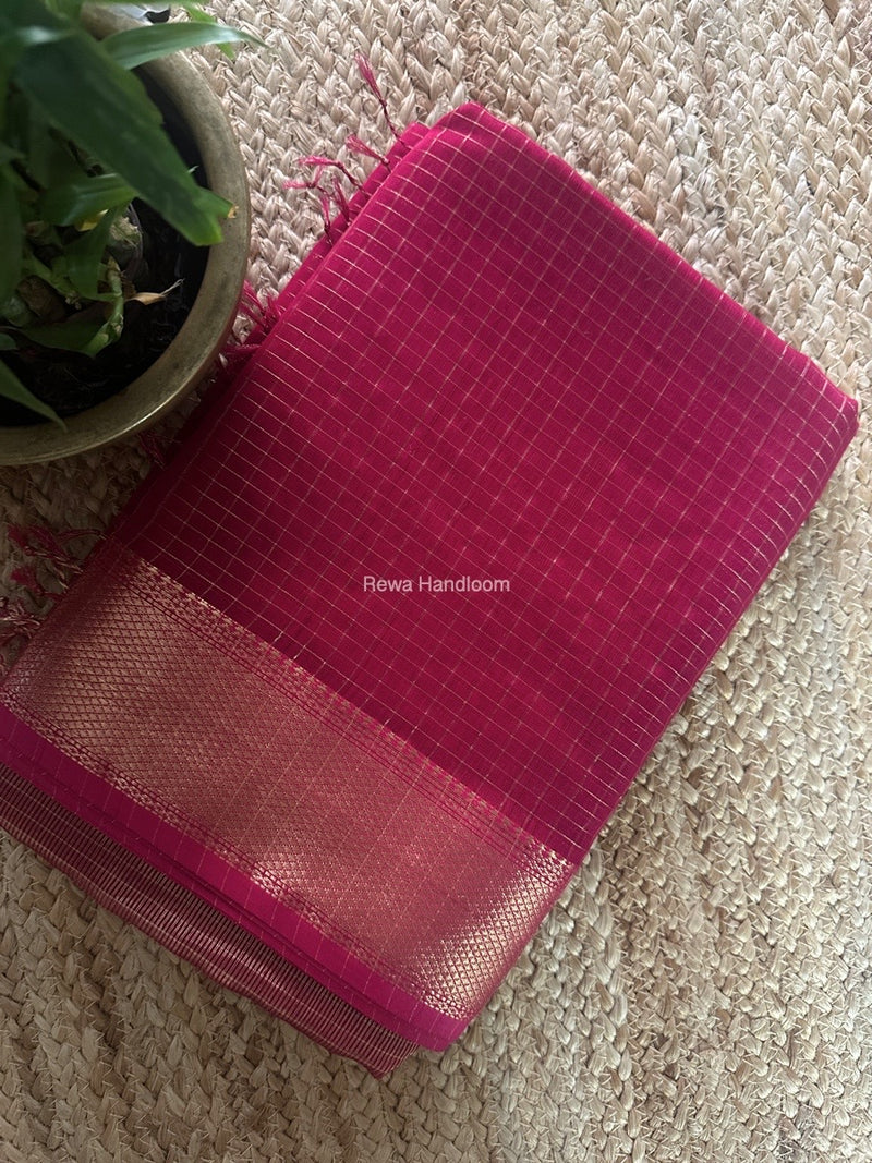 Maheshwari Rani Pink Zari Checks Saree ZCHX366