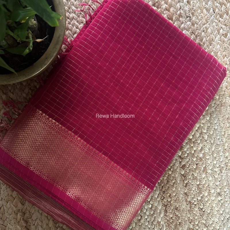 Maheshwari Rani Pink Zari Checks Saree ZCHX366