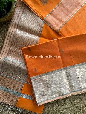 Maheshwari Orange Silver Zari Butti Buta Saree-SBP12