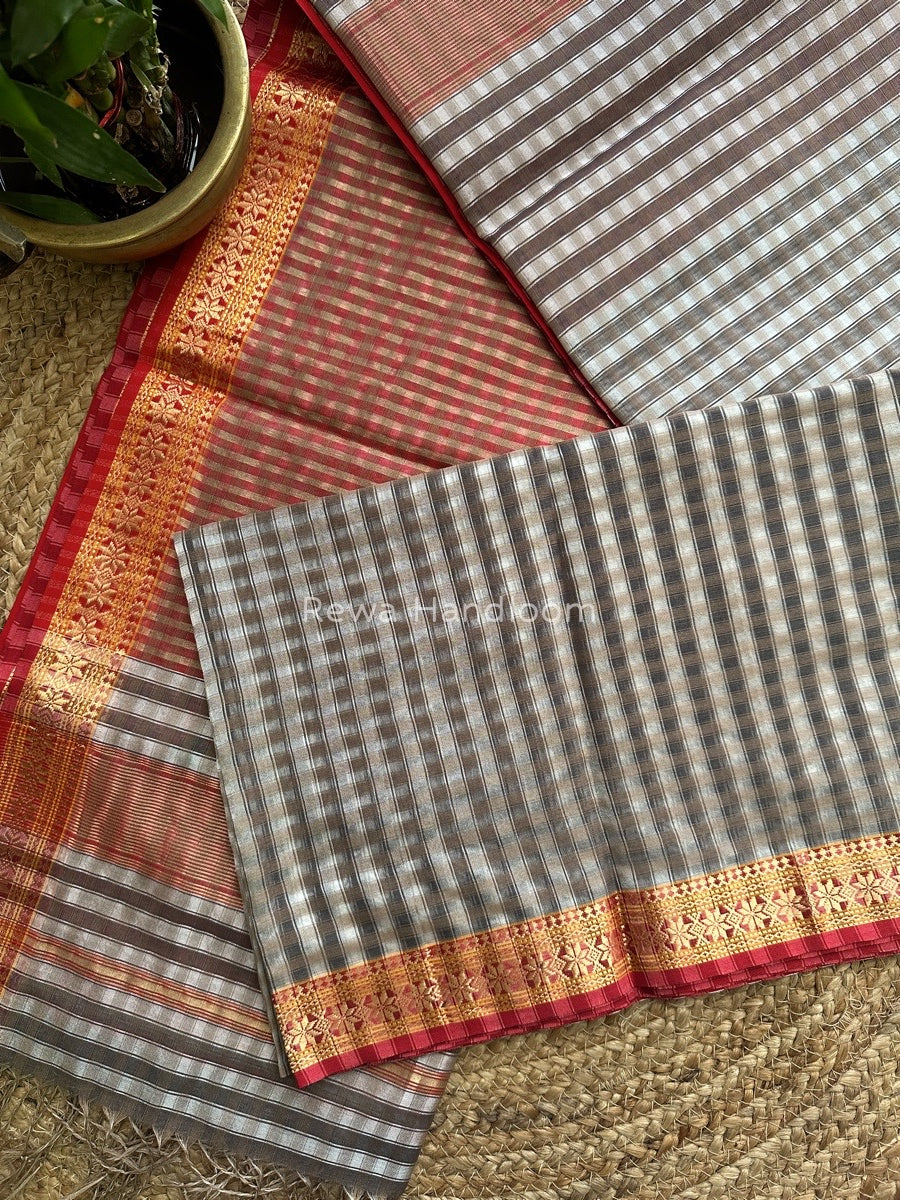 Maheshwari Grey Garbha Reshami Silk Saree GS175