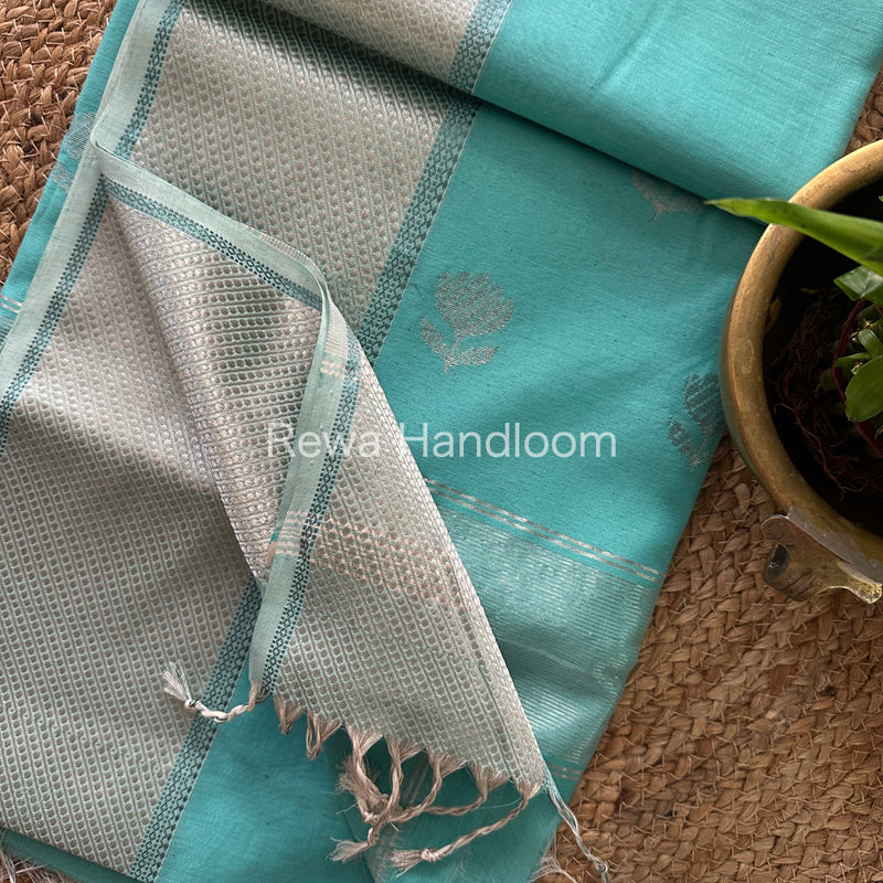 aheshwari Sea Green Silver Zari Buta-Buti Saree SBP07