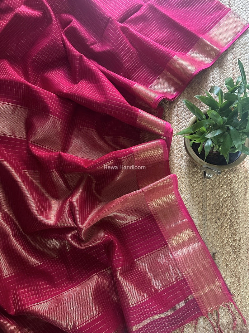 Maheshwari Rani Pink Zari Checks Saree ZCHX366