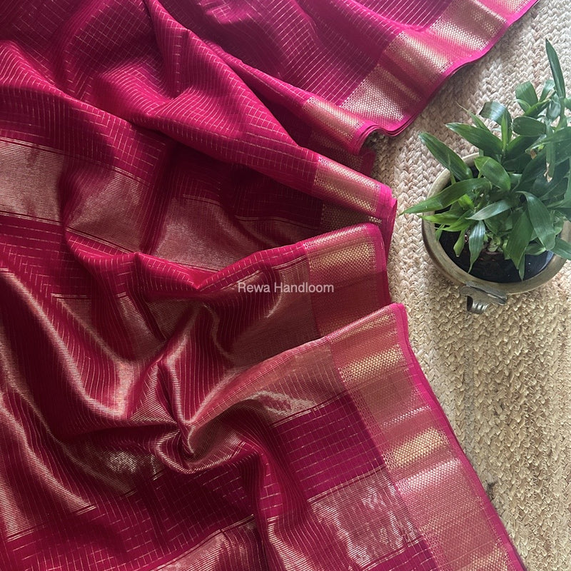 Maheshwari Rani Pink Zari Checks Saree ZCHX366