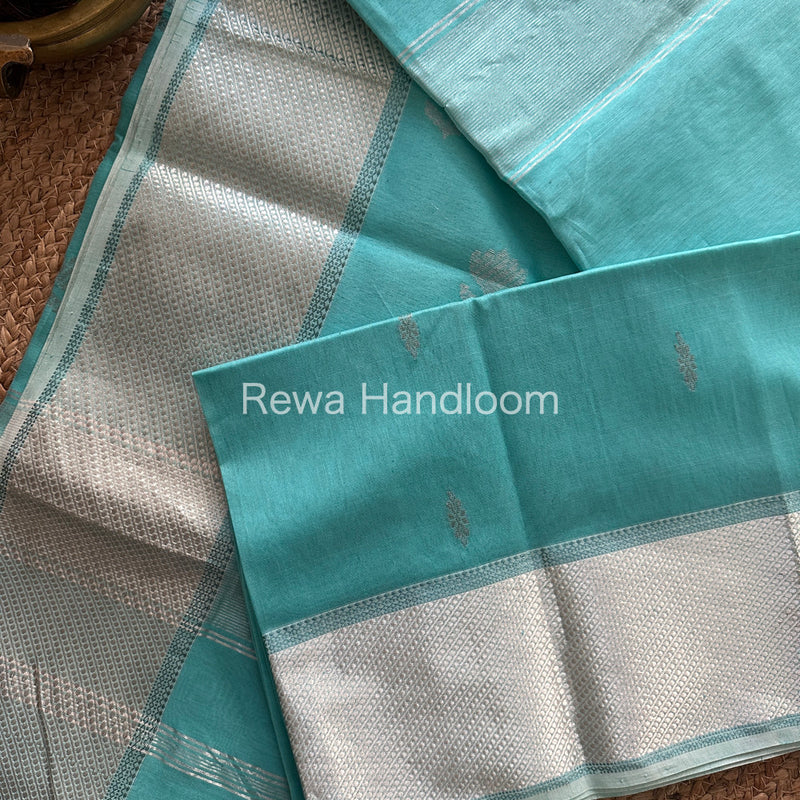 aheshwari Sea Green Silver Zari Buta-Buti Saree SBP07
