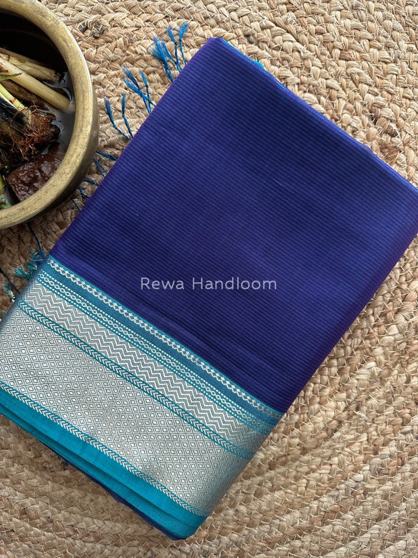 Exclusive Maheshwari Blue Zari Border Saree EZ016